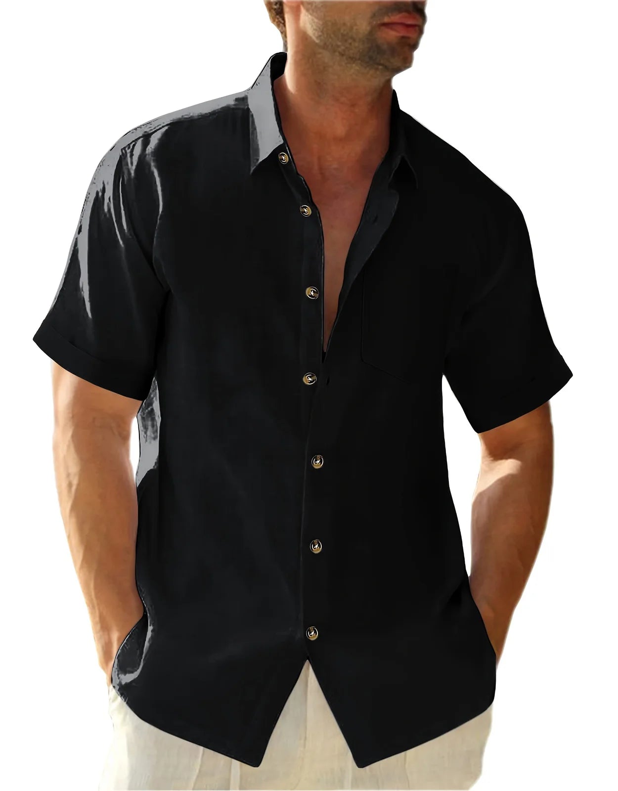 Men's Plus Size Short Sleeve Shirts Cotton Linen Henley Shirts Lightweight Vacation Collar Beach Shirts Hawaiian T Shirt