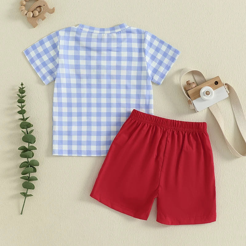 Baby Boy Farm Animal Print Short Sleeve T-shirt and Shorts Set with Elastic Waistband - Cute Toddler Outfit for Summer