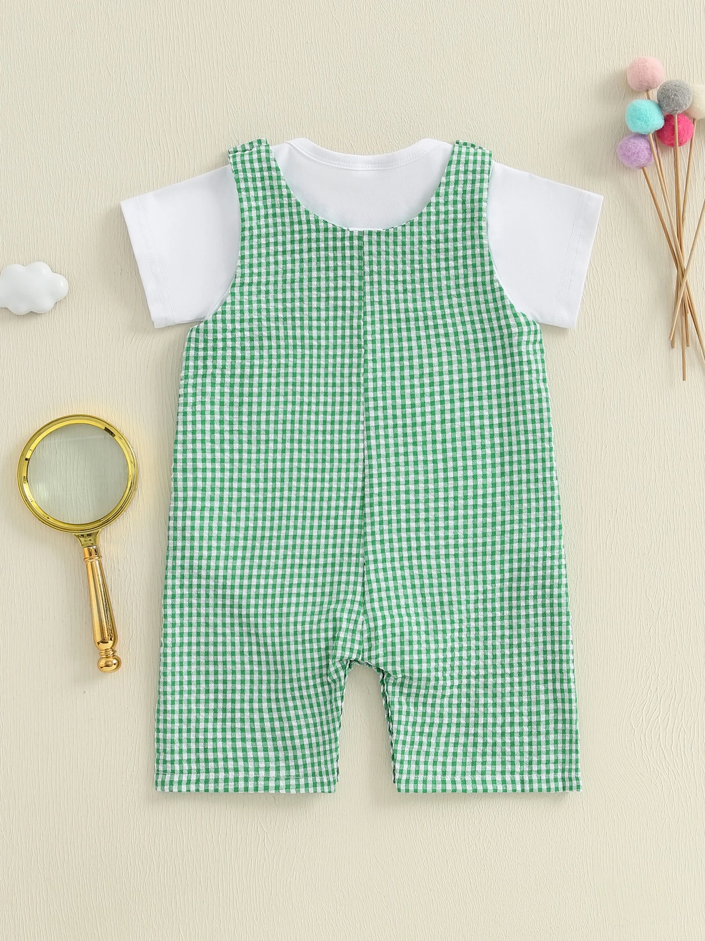 Toddler Boy Casual Outfit Short Sleeve Round Neck T-shirt Denim Overalls 2Pcs Set for Summer Beach Trip