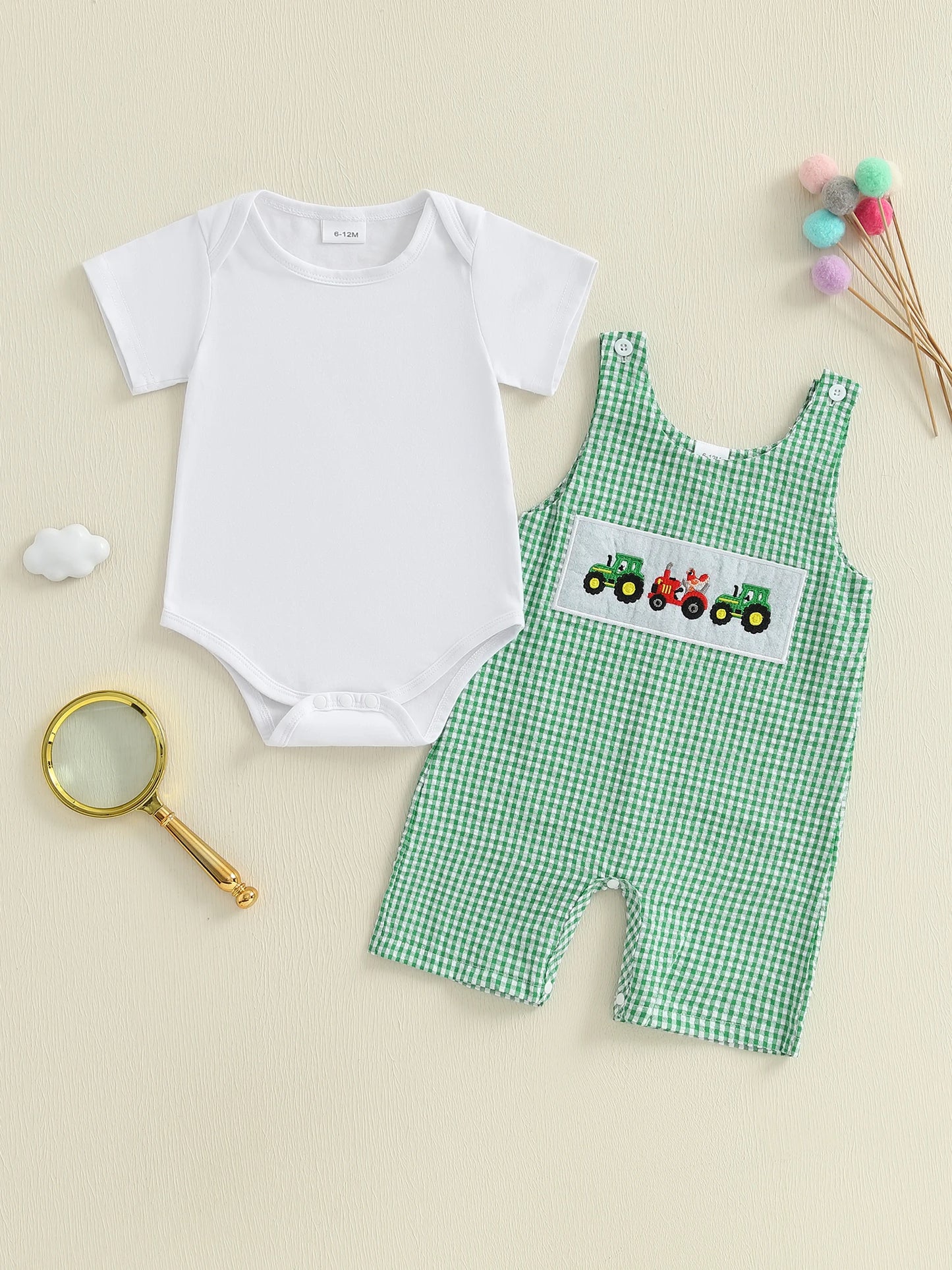 Toddler Boy Casual Outfit Short Sleeve Round Neck T-shirt Denim Overalls 2Pcs Set for Summer Beach Trip
