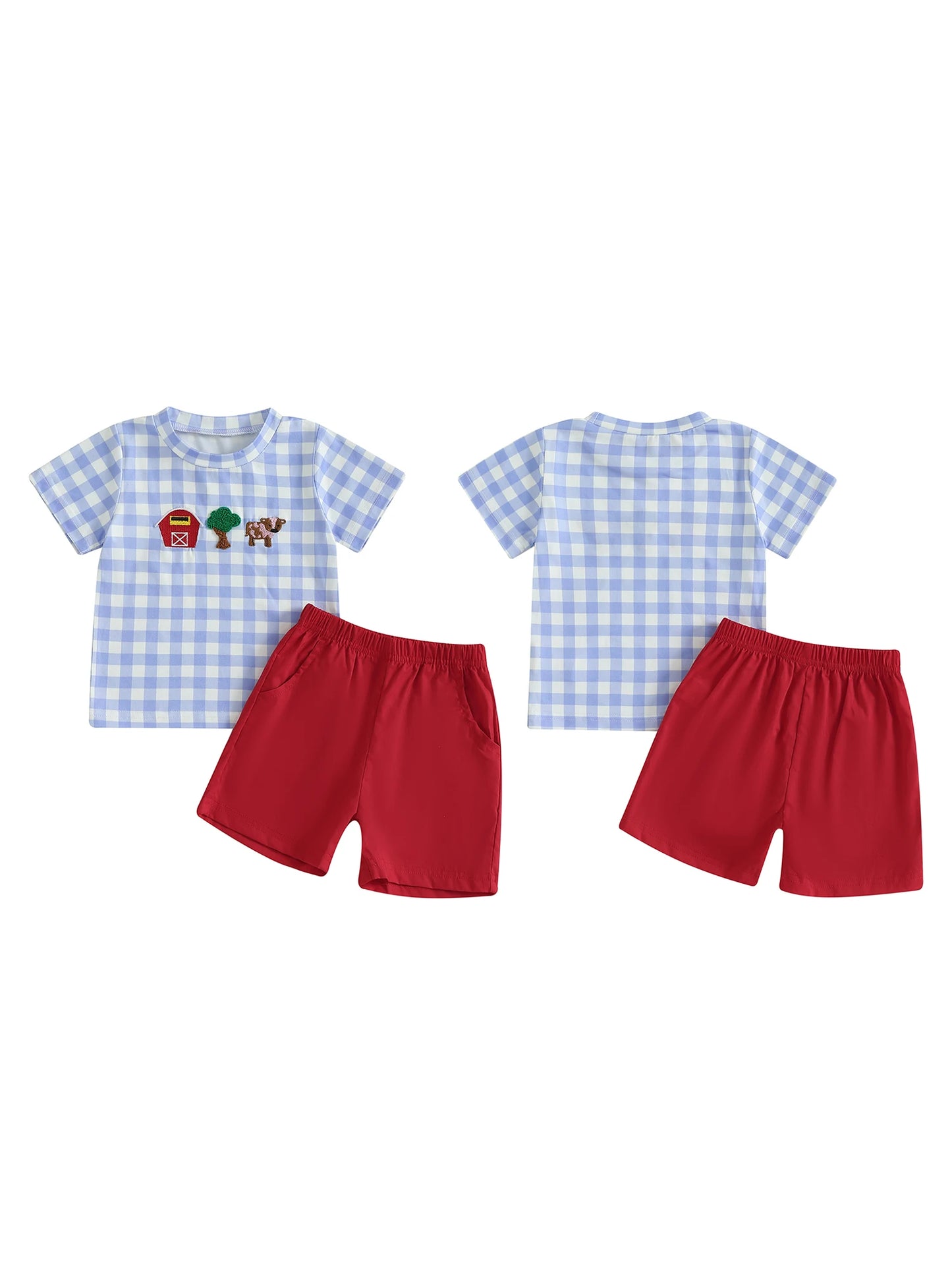 Baby Boy Farm Animal Print Short Sleeve T-shirt and Shorts Set with Elastic Waistband - Cute Toddler Outfit for Summer